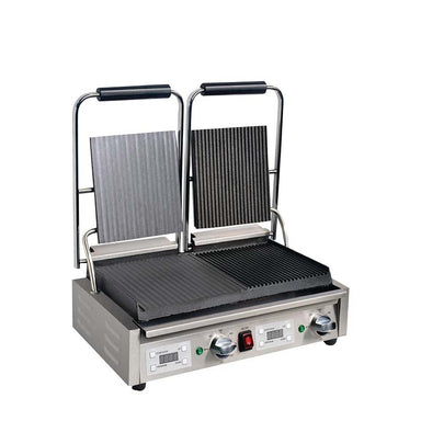 Apuro FC386-A Double Contact Grill Flat  Ribbed Plates with Timer Front Image