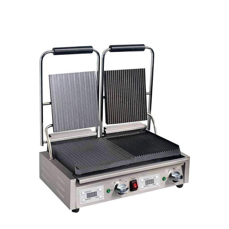 Apuro FC386-A Double Contact Grill Flat Ribbed Plates with Timer Front Image