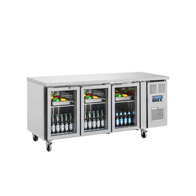 Polar UA024-A U-Series Three Glass Door Counter Fridge Front Image 1