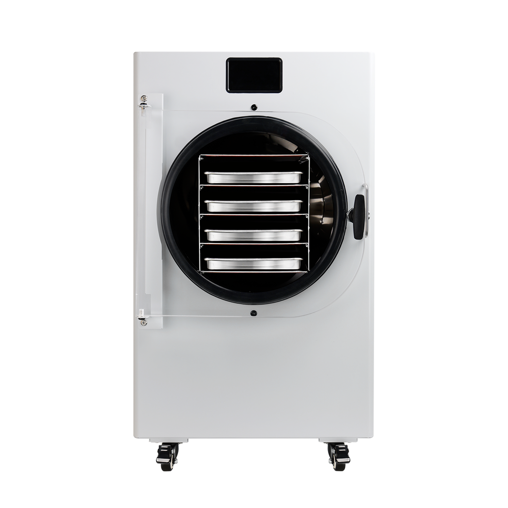 DFD-04 freeze dryer with door open showing trays