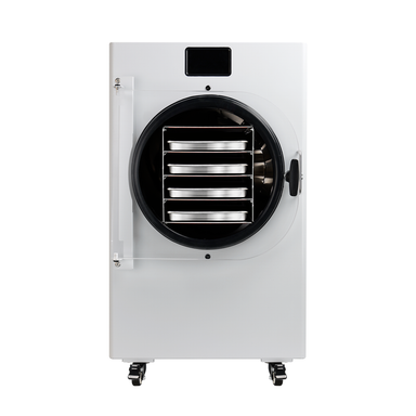 DFD-04 freeze dryer with door open showing trays