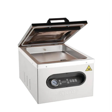 Apuro Benchtop Vacuum Sealing Chamber with Lid Open Front Angle Image