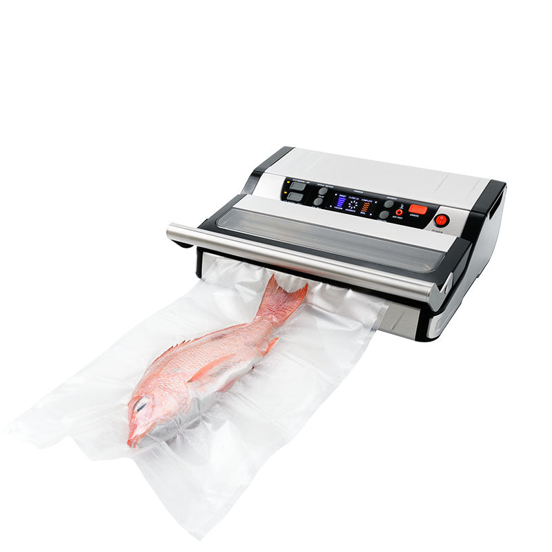 Pro-line VS-I30-1 Vacuum Sealer with Raw Fish in Bag Front Angle View